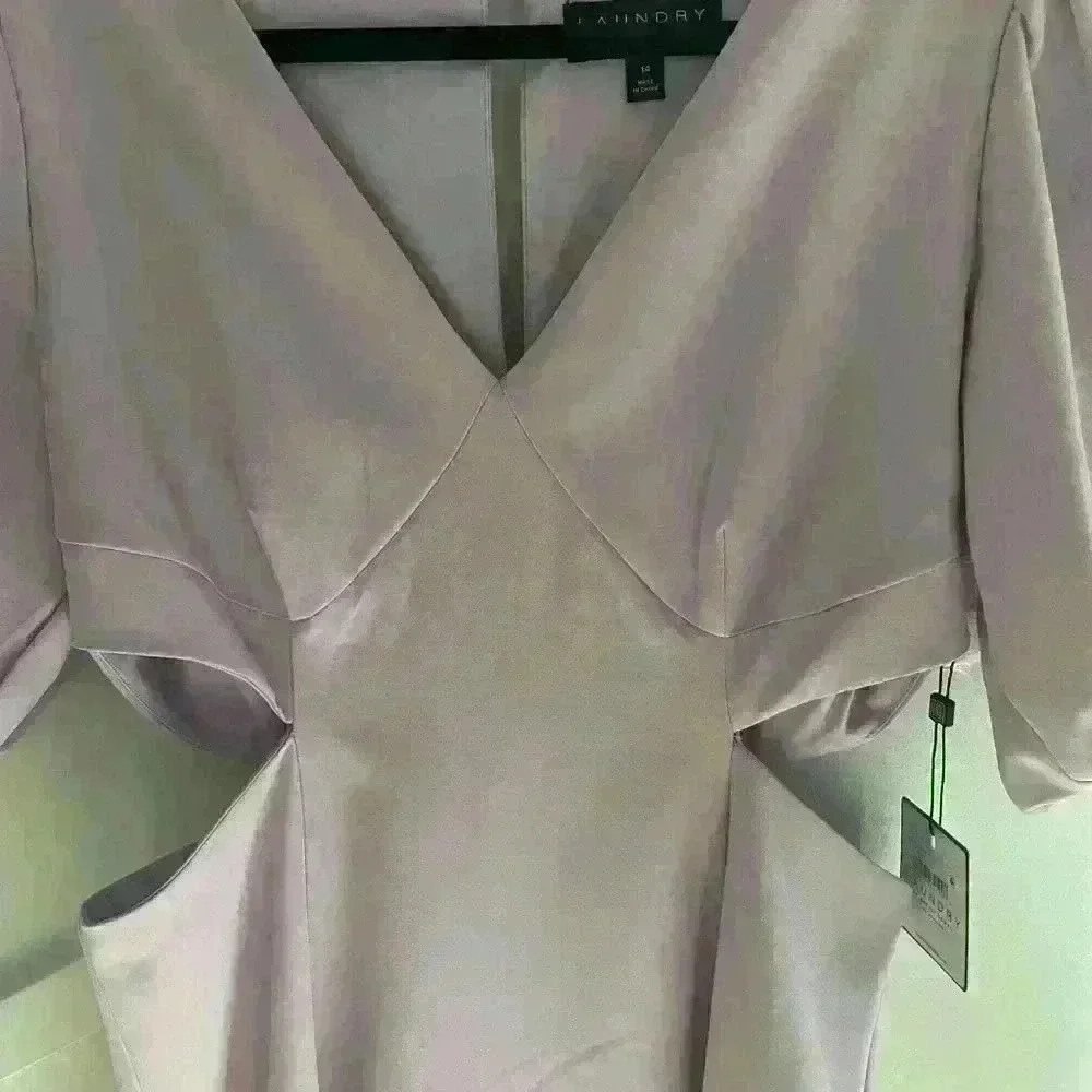 Laundry by Shelli Segal Puff Sleeve Cutout Sheath Purple Dress V-neck size  14 - Picture 9 of 10